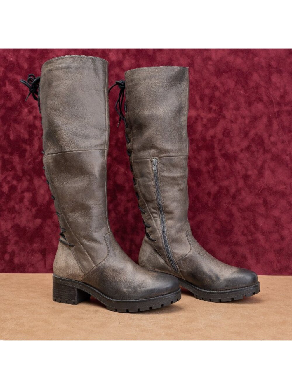 Steve Madden Women Back Zip Dark Grey Leather Vintage Y2K Festival Boots sz 10